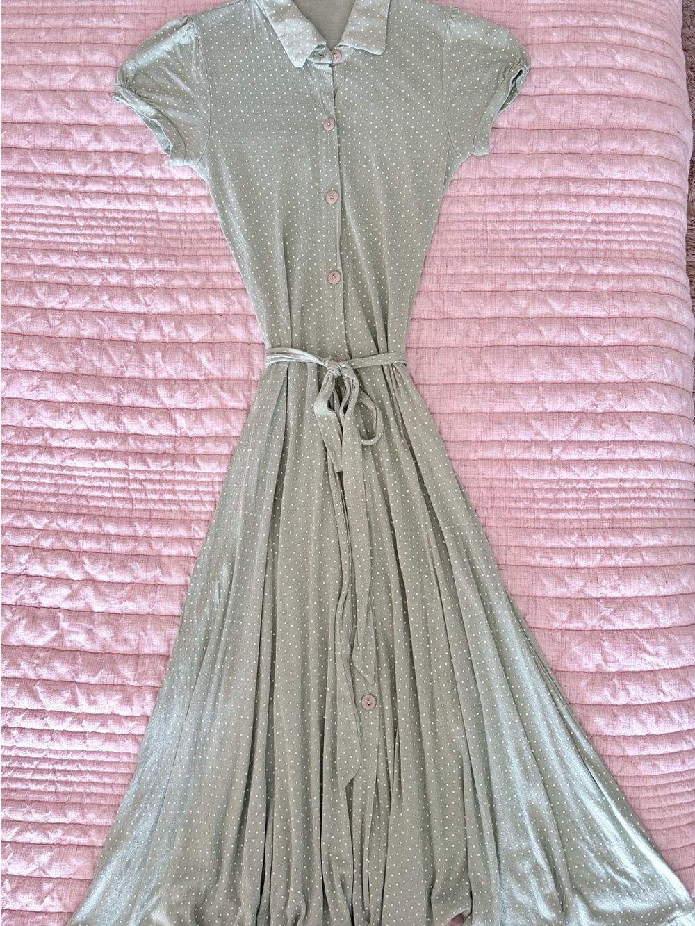 Monteau Sage Green Polka Dot Maxi Dress